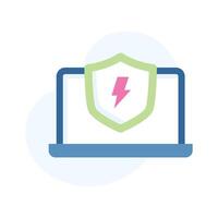 Lightbolt inside safety shield denoting flat concept icon of cyber security, ready to use vector