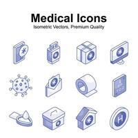 Medical and healthcare isometric vectors set in modern design style