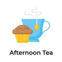 Teacup with cupcake showing concept icon of afternoon tea vector