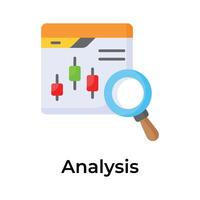 Candlestick chart inside webpage with magnifier depicting concept icon of trading analysis vector