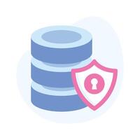 Protection shield with database servers showing concept flat icon of secure server, database security vector
