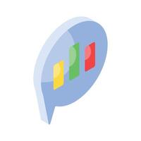 Bar chart on chat bubble showing concept isometric icon of analytical comment vector