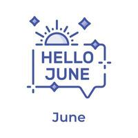 Hola junio vector diseño, aislado en blanco antecedentes