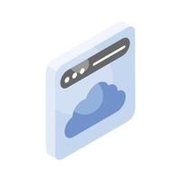 Cloud inside website isometric icon of cloud website, ready to use vector