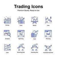 Get this amazing trading icons set in trendy design style, up for premium use vector