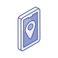 Placeholder inside mobile screen denoting concept isometric icon of mobile location, mobile navigation vector