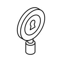 Keyhole on magnifier showing concept isometric icon of security search vector