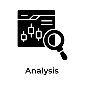 Candlestick chart inside webpage with magnifier depicting concept icon of trading analysis vector