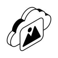 Cloud with image concept isometric icon of image backup, cloud computing vector design