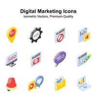 Ready to use digital marketing isometric vectors set, premium vectors