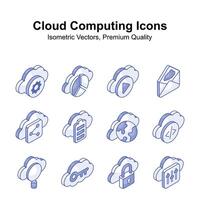 Get your hold on this creative cloud computing isometric vectors set, ready for premium use