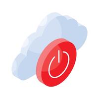 Cloud with off button isometric icon of cloud off in trendy style vector