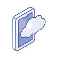 Cloud computing, mobile with cloud, isometric icon of mobile cloud vector