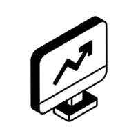 Growth arrow inside monitor showing concept icon of online analysis, online statistics vector