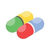 Trendy isometric vector of capsules, antibiotic capsules, icon of medical drugs