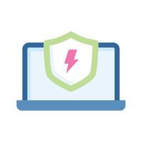 Lightbolt inside safety shield denoting flat concept icon of cyber security, ready to use vector