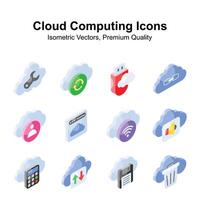 Cloud computing isometric vectors set isolated on white background