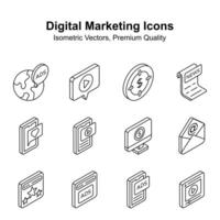 Creatively crafted digital marketing isometric vectors set, ready to use in websites and mobile apps