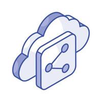 Cloud share, an isometric icon of cloud sharing in trendy style vector