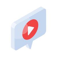 Video play button with chat bubble showing concept isometric icon of video marketing vector