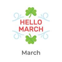 Hello march month icon with leaves, ready to use vector