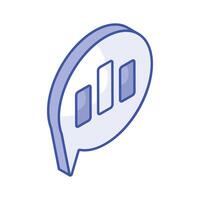 Bar chart on chat bubble showing concept isometric icon of analytical comment vector