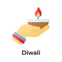 Diwali decoration, beautifully designed icon of oil lamp in modern design style, oil lamp in hand vector