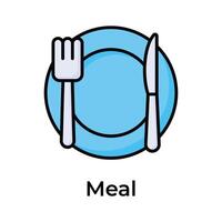 Fork and knife with plate denoting meal vector design