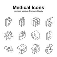 Medical and healthcare isometric vectors set in modern design style