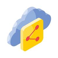 Cloud share, an isometric icon of cloud sharing in trendy style vector