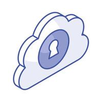 Secure cloud, cloud protection, cloud security isometric icon design vector