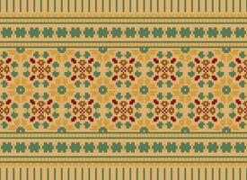 Cross Stitch Embroidery. Ethnic Patterns. Native Style. Traditional Design for texture, textile, fabric, clothing, Knitwear, print. Geometric Pixel Horizontal Seamless Vector. vector