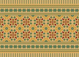 Cross Stitch Embroidery. Ethnic Patterns. Native Style. Traditional Design for texture, textile, fabric, clothing, Knitwear, print. Geometric Pixel Horizontal Seamless Vector. vector