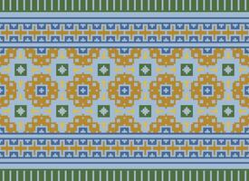 Ethnic Geometric Seamless Fabric Pattern Cross Stitch. Ikat Embroidery Oriental Pixel Pattern Cream Background. Abstract,vector,illustration. Texture,cross Stitch,scarf,decoration,motifs,wallpaper. vector