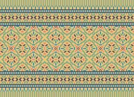 Cross Stitch Embroidery. Ethnic Patterns. Native Style. Traditional Design for texture, textile, fabric, clothing, Knitwear, print. Geometric Pixel Horizontal Seamless Vector. vector