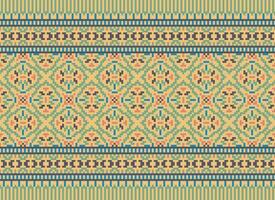 Cross Stitch Embroidery. Ethnic Patterns. Native Style. Traditional Design for texture, textile, fabric, clothing, Knitwear, print. Geometric Pixel Horizontal Seamless Vector. vector