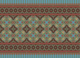 Ethnic Geometric Seamless Fabric Pattern Cross Stitch. Ikat Embroidery Oriental Pixel Pattern Cream Background. Abstract,vector,illustration. Texture,cross Stitch,scarf,decoration,motifs,wallpaper. vector