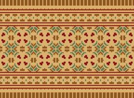 Cross Stitch Embroidery. Ethnic Patterns. Native Style. Traditional Design for texture, textile, fabric, clothing, Knitwear, print. Geometric Pixel Horizontal Seamless Vector. vector