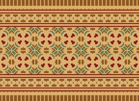 Cross Stitch Embroidery. Ethnic Patterns. Native Style. Traditional Design for texture, textile, fabric, clothing, Knitwear, print. Geometric Pixel Horizontal Seamless Vector. vector