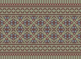 Ethnic Geometric Seamless Fabric Pattern Cross Stitch. Ikat Embroidery Oriental Pixel Pattern Cream Background. Abstract,vector,illustration. Texture,cross Stitch,scarf,decoration,motifs,wallpaper. vector