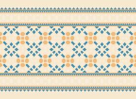 Cross Stitch Border. Embroidery Cross Stitch. Ethnic Patterns. Geometric Ethnic Indian pattern. Native Ethnic pattern.Texture Textile Fabric Clothing Knitwear print. Pixel Horizontal Seamless Vector. vector