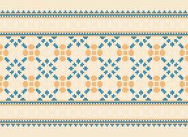 Cross Stitch Border. Embroidery Cross Stitch. Ethnic Patterns. Geometric Ethnic Indian pattern. Native Ethnic pattern.Texture Textile Fabric Clothing Knitwear print. Pixel Horizontal Seamless Vector. vector