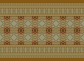 Cross Stitch Embroidery. Ethnic Patterns. Native Style. Traditional Design for texture, textile, fabric, clothing, Knitwear, print. Geometric Pixel Horizontal Seamless Vector. vector