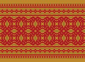 Cross Stitch Embroidery. Ethnic Patterns. Native Style. Traditional Design for texture, textile, fabric, clothing, Knitwear, print. Geometric Pixel Horizontal Seamless Vector. vector