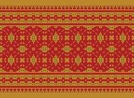 Cross Stitch Embroidery. Ethnic Patterns. Native Style. Traditional Design for texture, textile, fabric, clothing, Knitwear, print. Geometric Pixel Horizontal Seamless Vector. vector