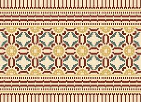 Cross Stitch Embroidery. Ethnic Patterns. Native Style. Traditional Design for texture, textile, fabric, clothing, Knitwear, print. Geometric Pixel Horizontal Seamless Vector. vector