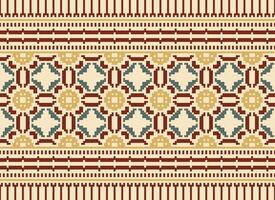 Cross Stitch Embroidery. Ethnic Patterns. Native Style. Traditional Design for texture, textile, fabric, clothing, Knitwear, print. Geometric Pixel Horizontal Seamless Vector. vector