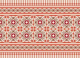 Cross Stitch Embroidery. Ethnic Patterns. Native Style. Traditional Design for texture, textile, fabric, clothing, Knitwear, print. Geometric Pixel Horizontal Seamless Vector. vector