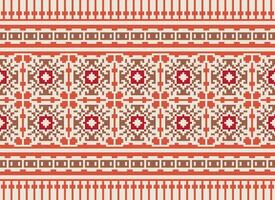 Cross Stitch Embroidery. Ethnic Patterns. Native Style. Traditional Design for texture, textile, fabric, clothing, Knitwear, print. Geometric Pixel Horizontal Seamless Vector. vector