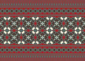 Cross Stitch Embroidery. Ethnic Patterns. Native Style. Traditional Design for texture, textile, fabric, clothing, Knitwear, print. Geometric Pixel Horizontal Seamless Vector. vector